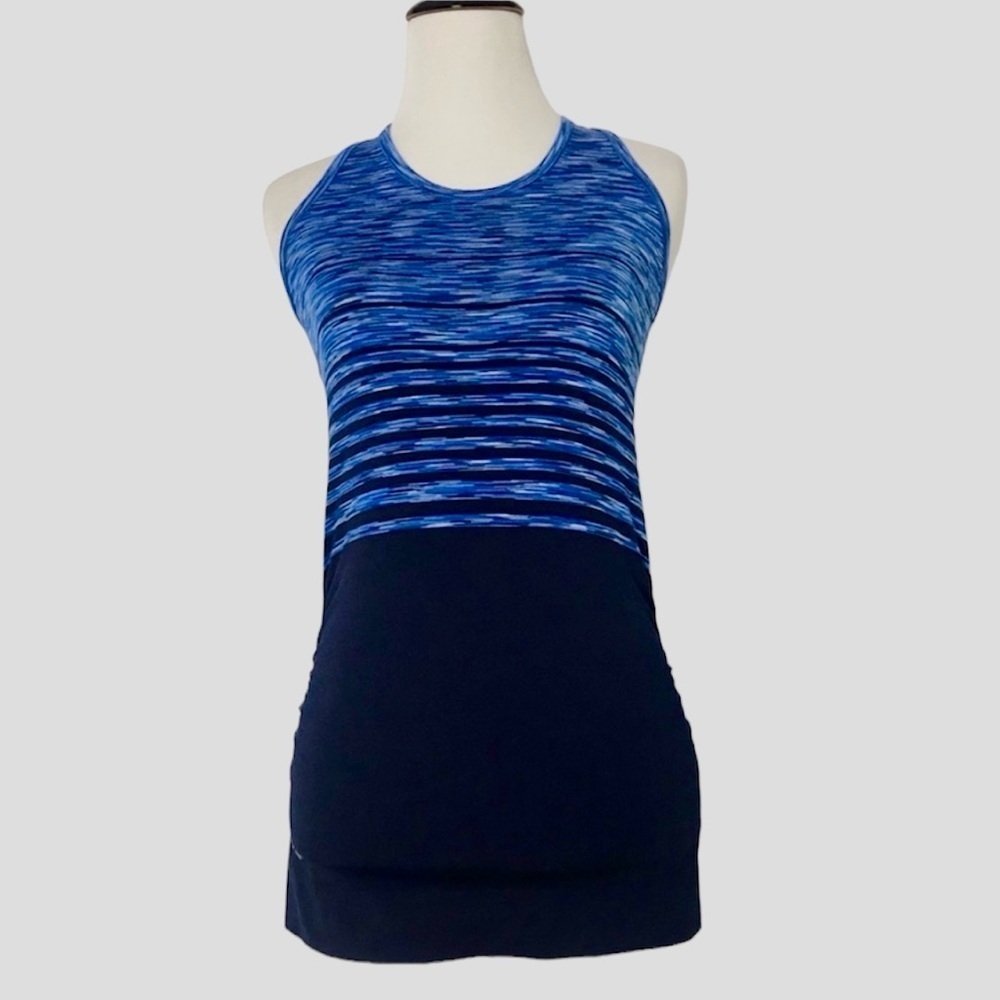 Athleta Women's Workout Active Blue Striped Racerback Scrunch Tank Top NWOT